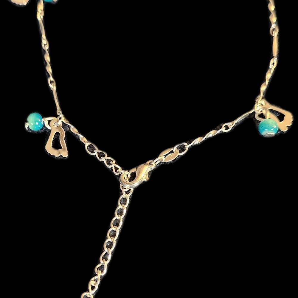 Chic Silver Ankle Bracelet  with Turquoise Charms - marked 925
